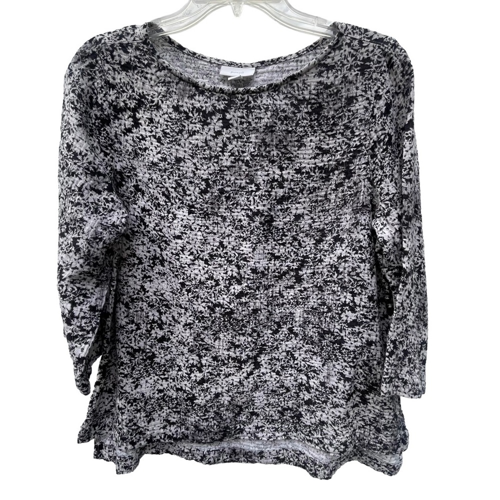 J Jill Pure Jill Women's Black & White Top petite Medium 100% Cotton.